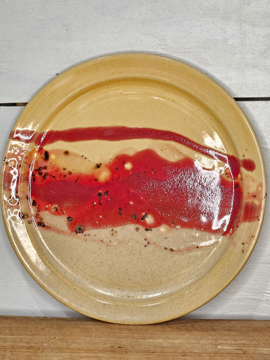 Eggnog colored Plate with Rasberry banding